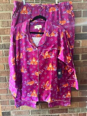 Printfresh Fox & Folklore Pajama Set Women’s Purple Flannel Pajama Set 1X NWT